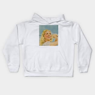 blonde girl smiling Kids Hoodie